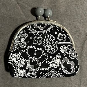 Vera Bradley, Kiss, Snap Coin Purse in Black and Grey